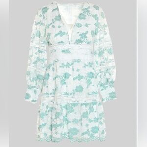 Beulah green and white lace mini dress